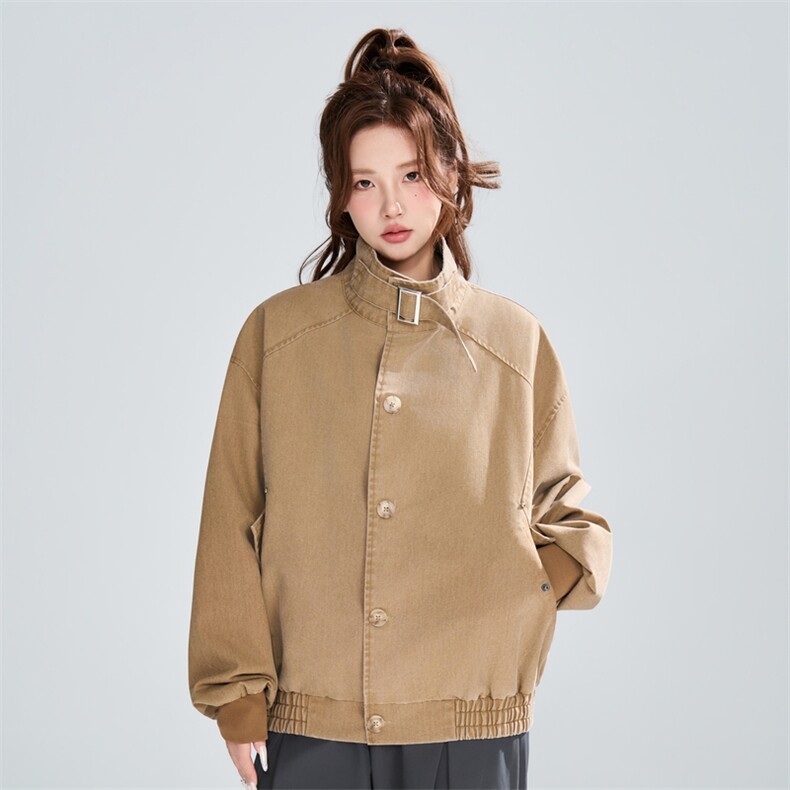 复古做旧立领夹克女春秋宽松休闲工装风百搭外套XZ309JK8013P99,男装夹克,星座309（原A406）