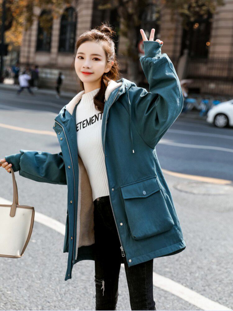 大码加绒加厚胖MM200斤派克服兔绒内里外套中长款棉服，女装棉衣/棉服，妃曼