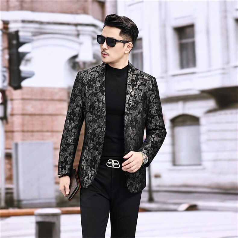 春秋款男士绵羊皮西服真皮休闲外套中年男装百搭通勤夹克银叶花，男装夹克，电商B360A（原721A）