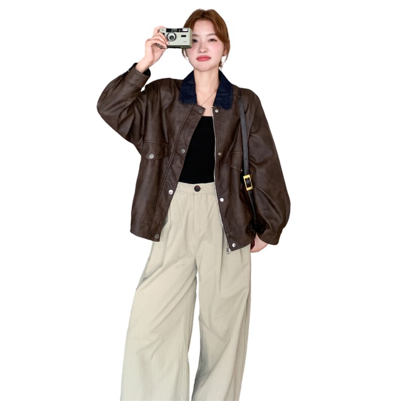 美式复古皮衣外套女秋季2025新款高级感小个子气质休闲酷飒风夹克,女装皮衣,2C218