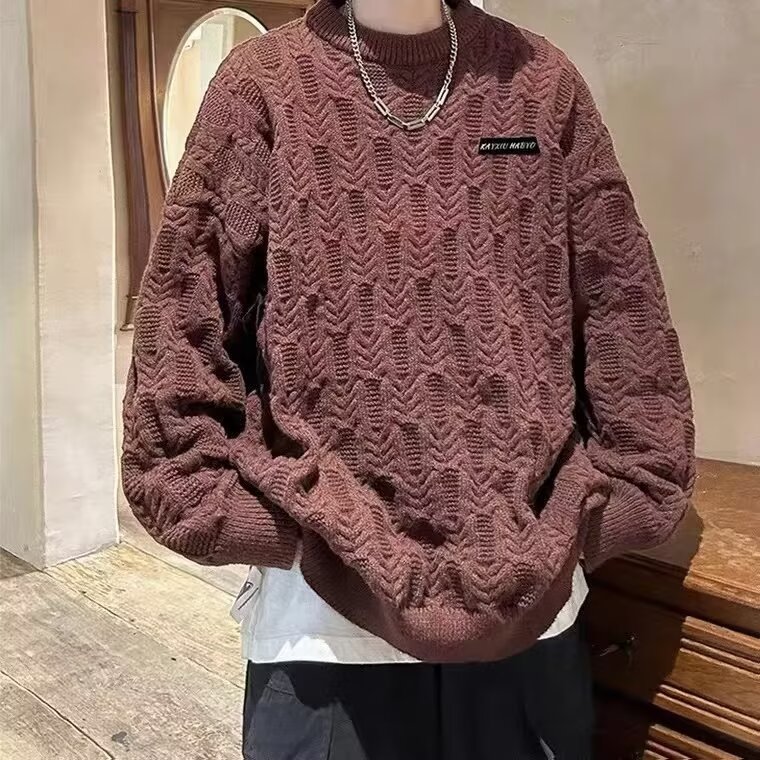 CLX015毛衣男加厚慵懒风贴标圆领针织衫宽松百搭日系外套软糯上衣,男装针织衫/毛衣,星座308A-1（原309B-1）