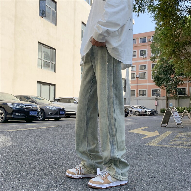 美式高街黄泥染牛仔裤男潮流潮牌复古水洗vibe休闲裤子N5021-P45,男装牛仔裤,星座1008