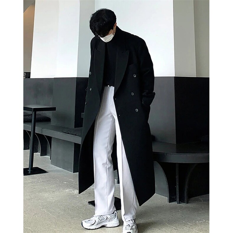 原版+垫肩~韩系毛呢大衣男休闲过膝长款风衣外套Y982-P125加棉135，男装风衣，星座1004-3