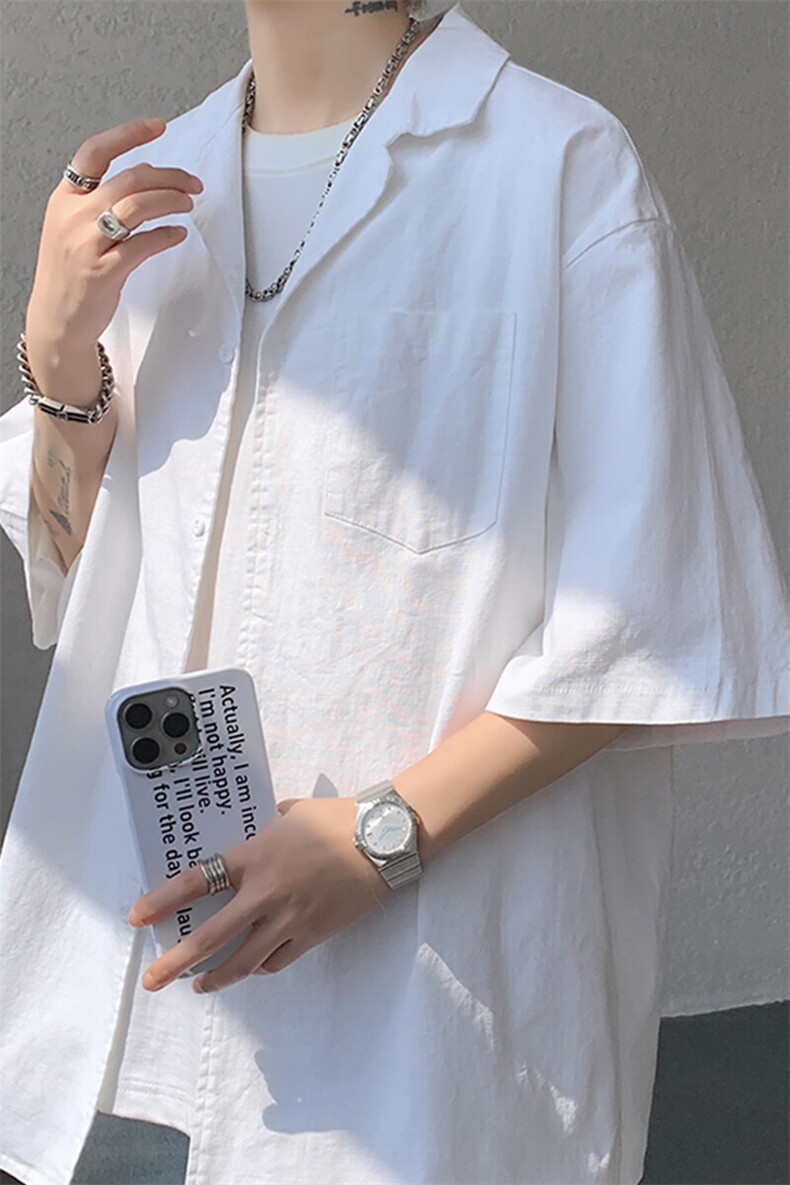8XL-M亚麻短袖衬衫男夏薄款宽松休闲百搭大码半袖衬衣DC28002P50,男装衬衫,电商B312
