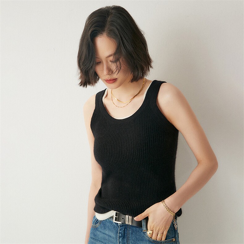 叠穿内搭~山羊绒吊带背心女修身显瘦内搭外穿毛衣短款针织打底衫,女装背心吊带,绒创羊绒