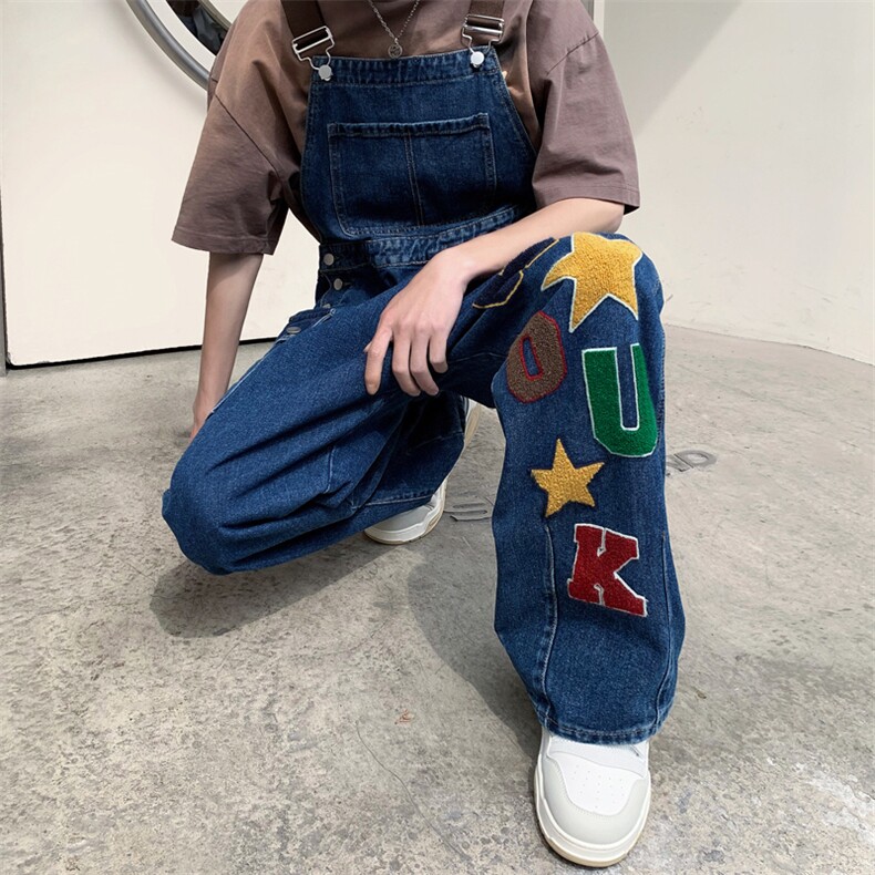 美式高街hiphop背带裤男女宽松牛仔连体裤ins潮牌S01-P63,男装牛仔裤,星座308B-2