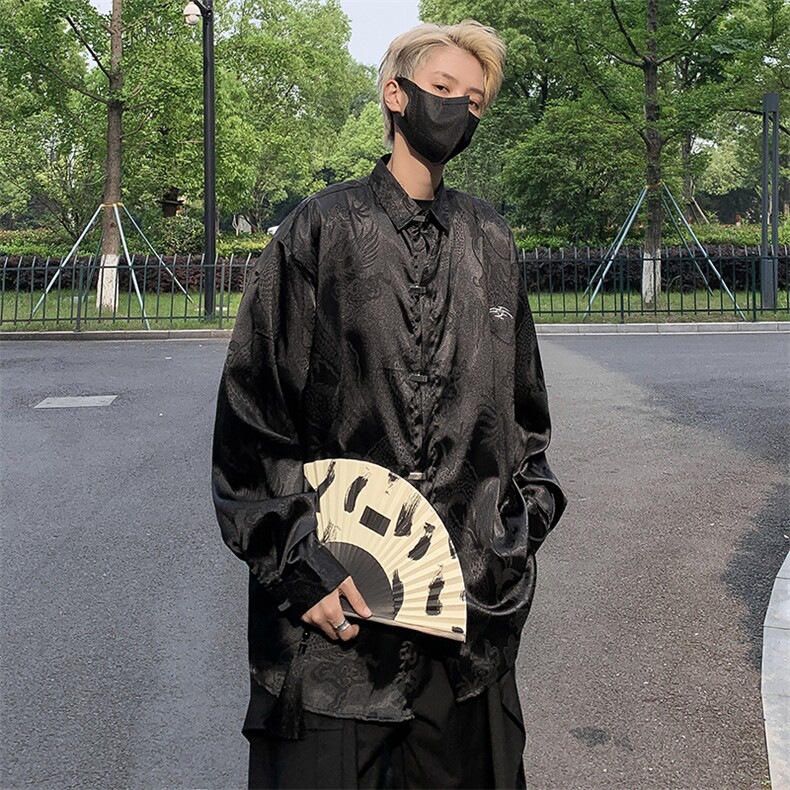 S029-P55风提花龙纹设计感长袖衬衫图片