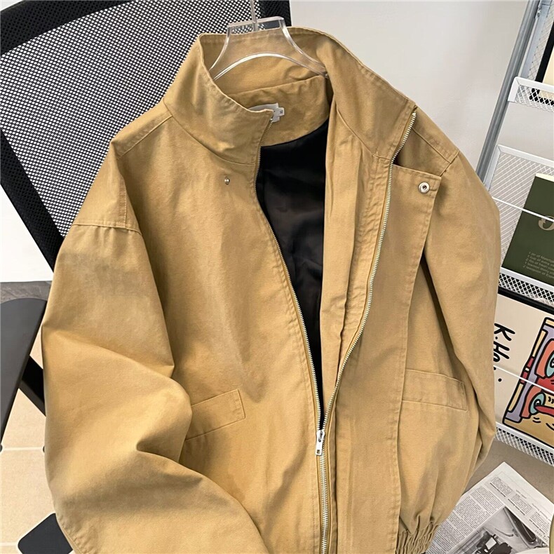 新款潮牌纽扣翻领工装夹克男女春秋季宽松百搭拉链外套夹克上衣,男装夹克,星座1013
