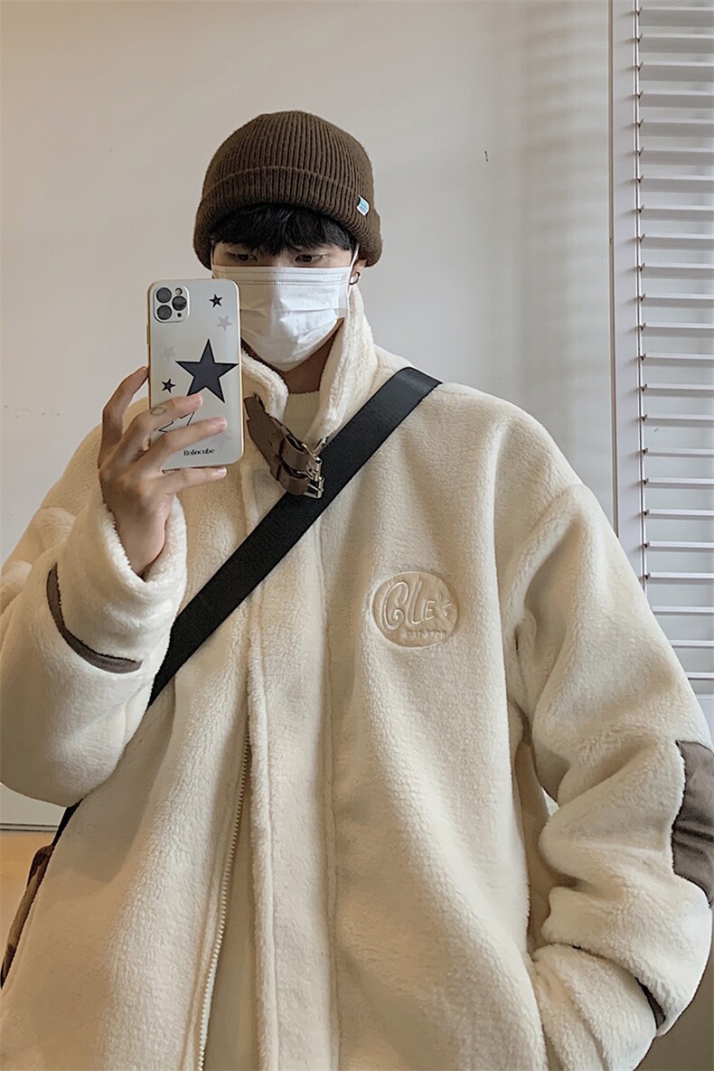 港风新品皮毛一体刺绣羊羔毛棉衣男装加厚冬装棉服外套G1037P128,男装棉衣,电商A339