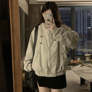 2024新款港风美式ins潮流宽松百搭连帽风衣夹克外套女JK1260-P85