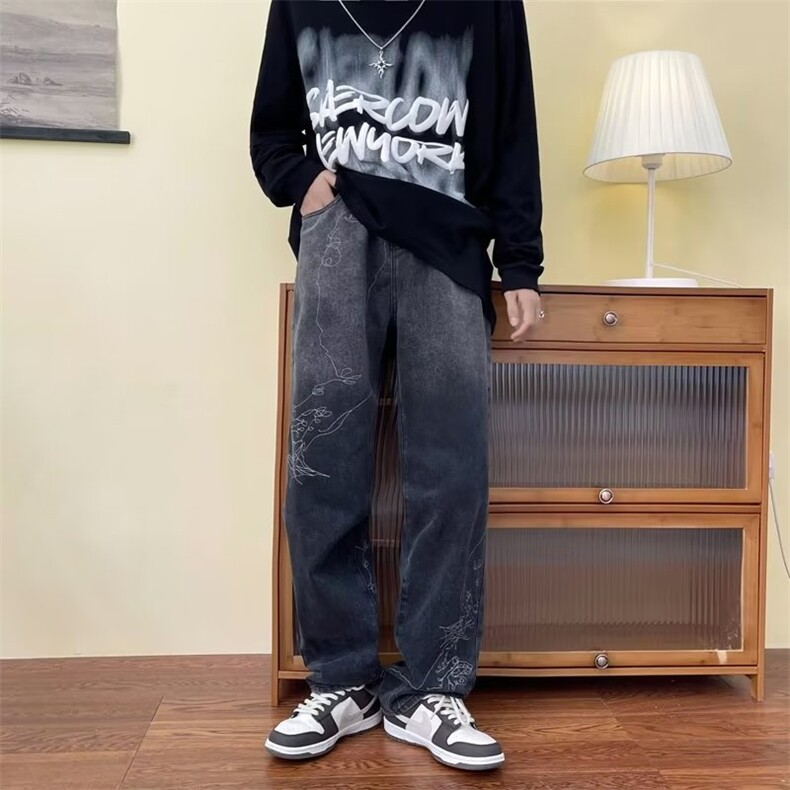 美式高街渐变牛仔裤男女潮牌街头嘻哈刺绣牛仔裤N199P45,男装牛仔裤,星座1116-2