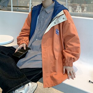 美式户外连帽半拉链冲锋衣男日系复古宽松百搭夹克外套 W5587-P60图片