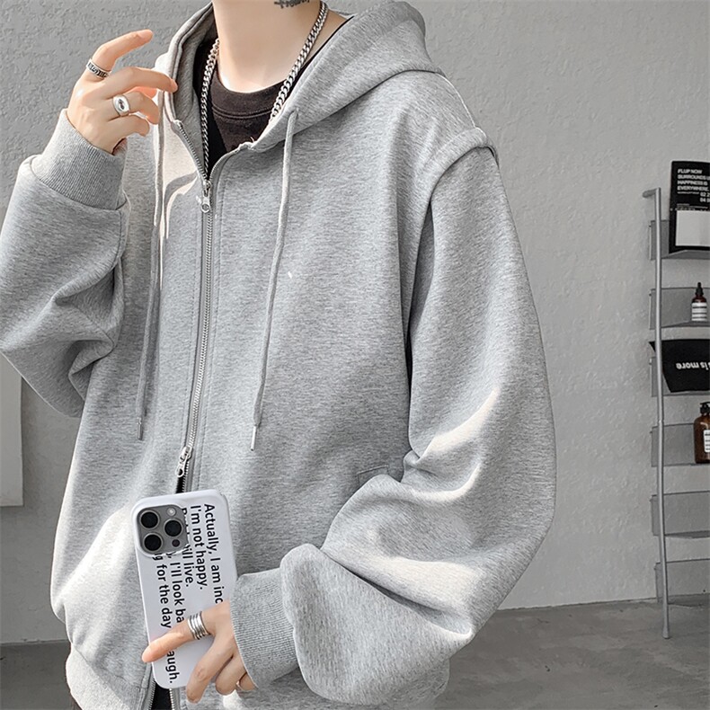 cleanfit重磅连帽卫衣男美式高街假两件开衫短款垫肩外套KS003P55,女装短外套,电商B312