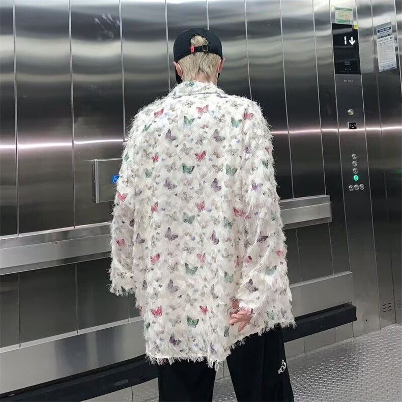 小众蝴蝶毛边流苏设计感衬衫痞帅休闲衬衣1001-1-CS53-P48,男装衬衫,星座1001-1