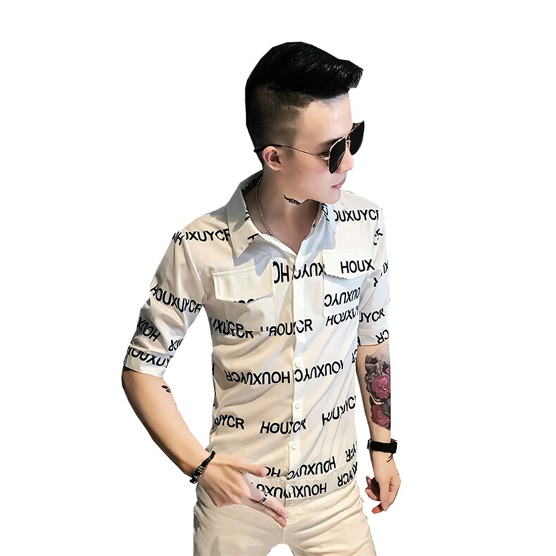 905-P452021夏季潮男中袖衬衫韩版修身帅气短袖休闲网红衬衣,男装衬衫,星座312A