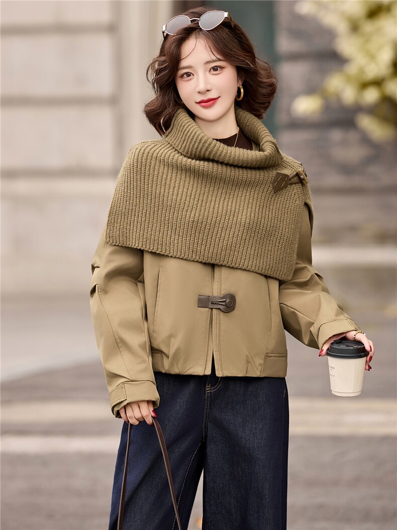 披肩夹棉圆领外套2025年冬装新款气质欧货短款加厚棉服夹克女,女装短外套,玖莱伊
