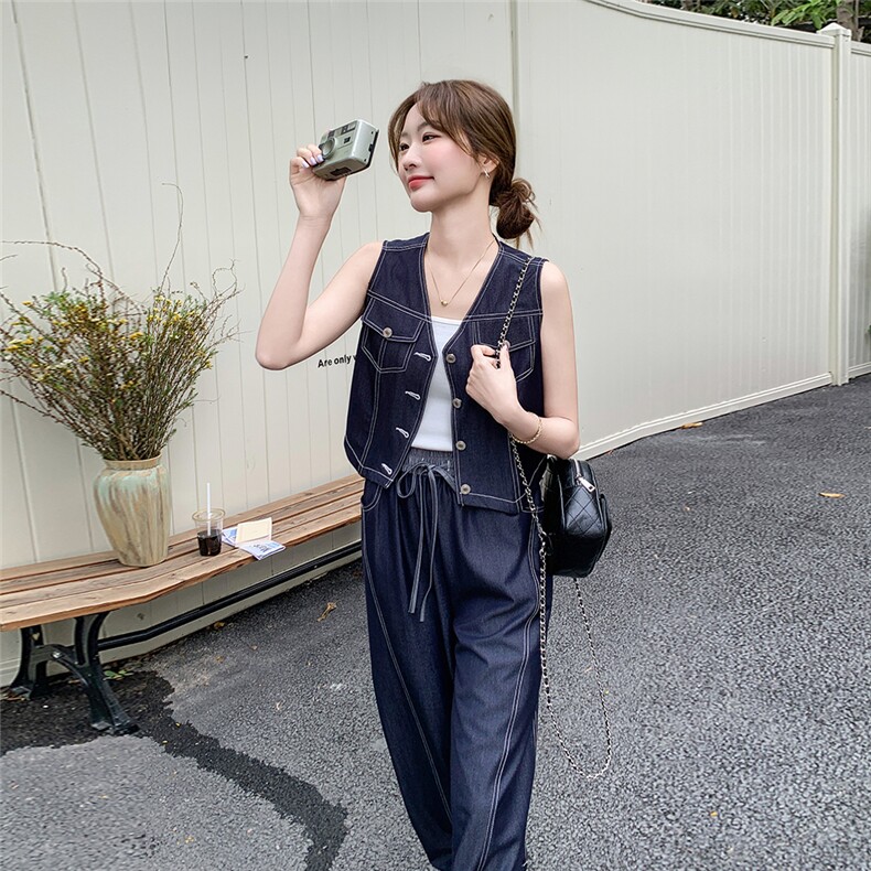 天丝牛仔色马甲+阔腿裤两件套-C051-S217-P165-K238,女装套装/套裙,2C051