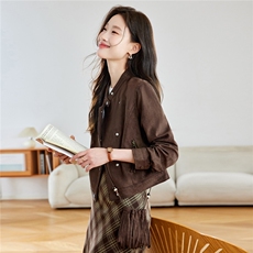 现货！2025秋装新款麂皮绒夹克外套休闲上衣短外套配包包，女装短外套，慕咨