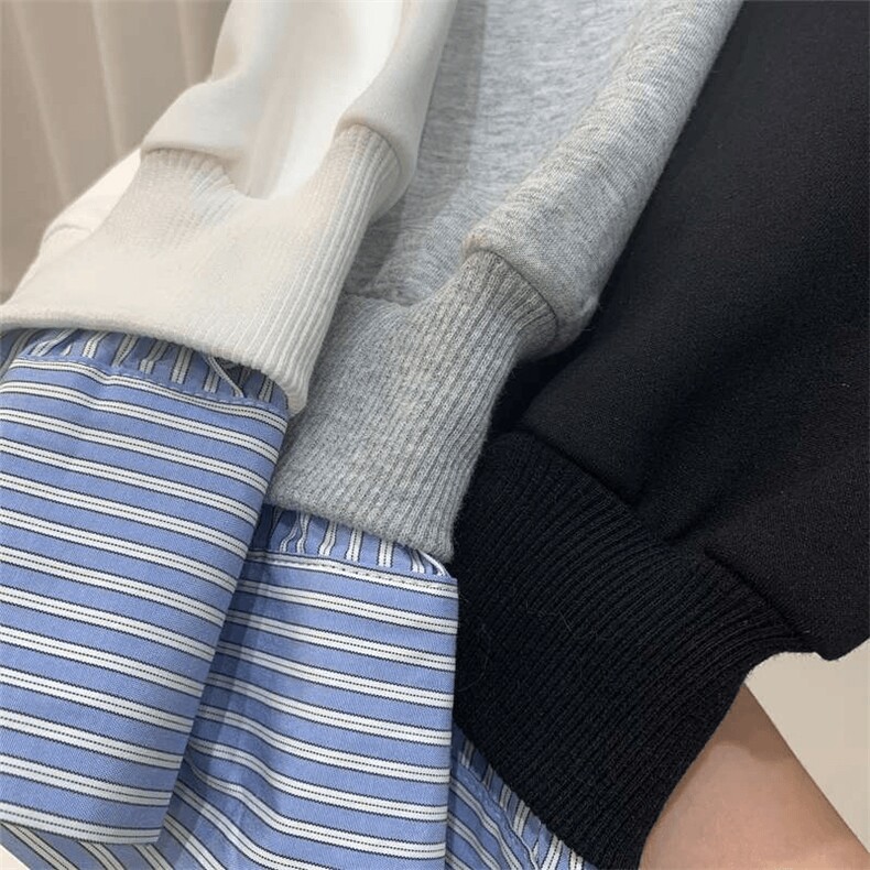 抖音得物高品质26春装美式高街假两件衬衫领长袖卫衣POLO领打底衫,男装T恤,电商A486-1
