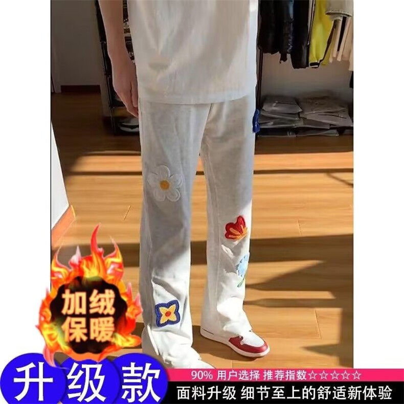 1506-1/Wk101JR1/P41女士刺绣花卉设计感弯刀卫裤图片