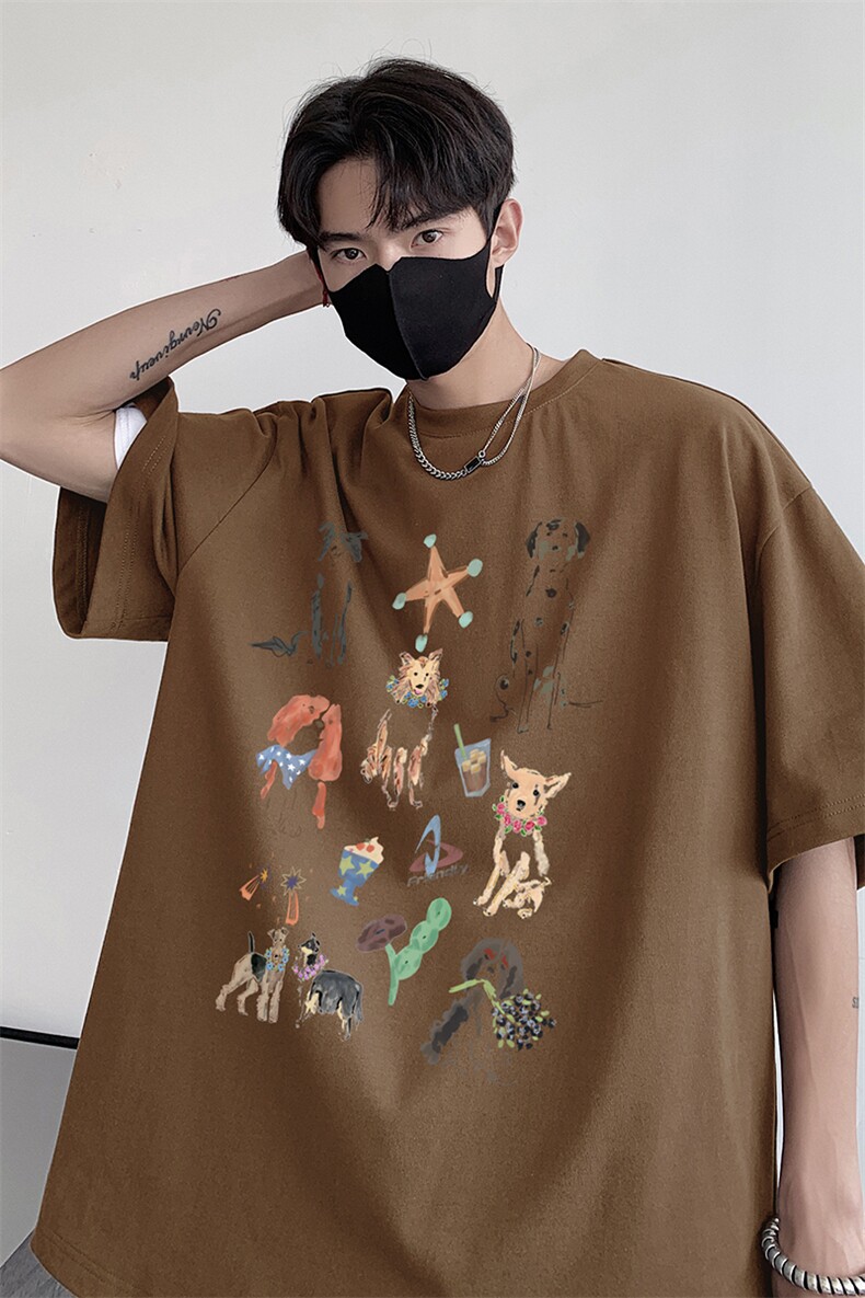 日系潮流复古百搭简约纯色上衣新潮纯棉百搭休闲T恤HY791TP25,男装T恤,电商A102B