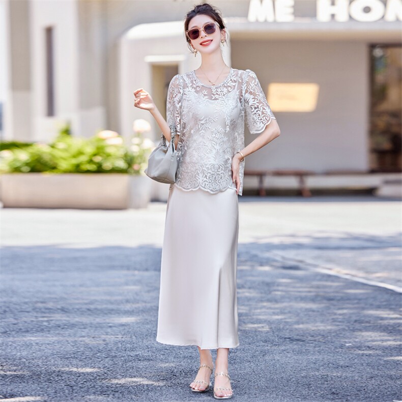 蕾丝吊带连衣裙两件套女夏2025新款法式高级感气质名媛女神范套装,女装套装/套裙,慕依路
