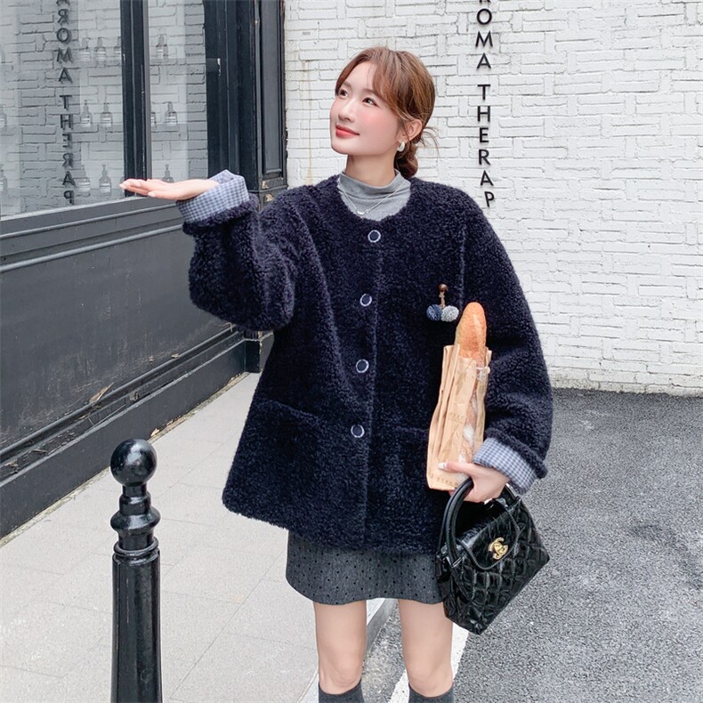 韩系颗粒绒外套女2025新款爆款秋冬宽松皮毛一体高级休闲毛绒大衣,女装短外套,2C217