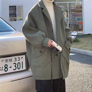 秋冬季毛呢大衣男外套情侣韩版潮流英伦风中长款上衣 W5577-P62图片
