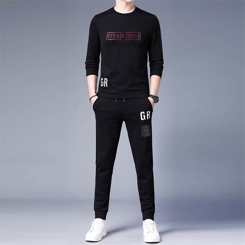 中年运动套装男春秋季爸爸秋装套装圆领卫衣两件套大码运动服时尚图片