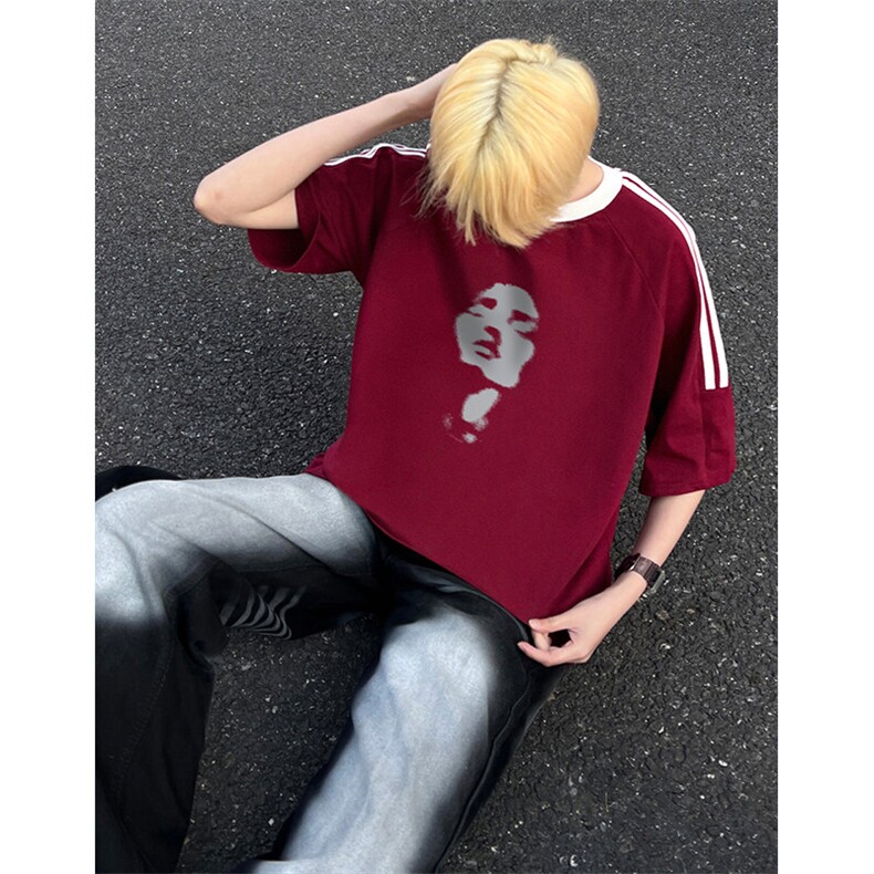 可48小时发货支持抖音得物来样二开重磅美式高街纯棉织带短袖T恤，男装T恤，电商A486