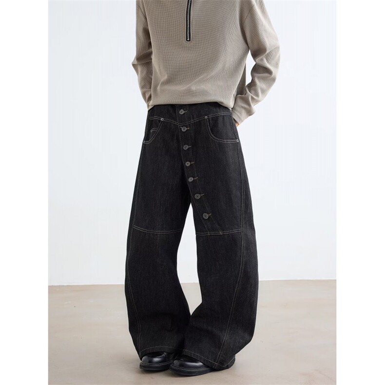 休闲拼接黑色牛仔裤松紧腰大码宽松显瘦百搭哈伦裤7024P49，男装牛仔裤，星座410-2