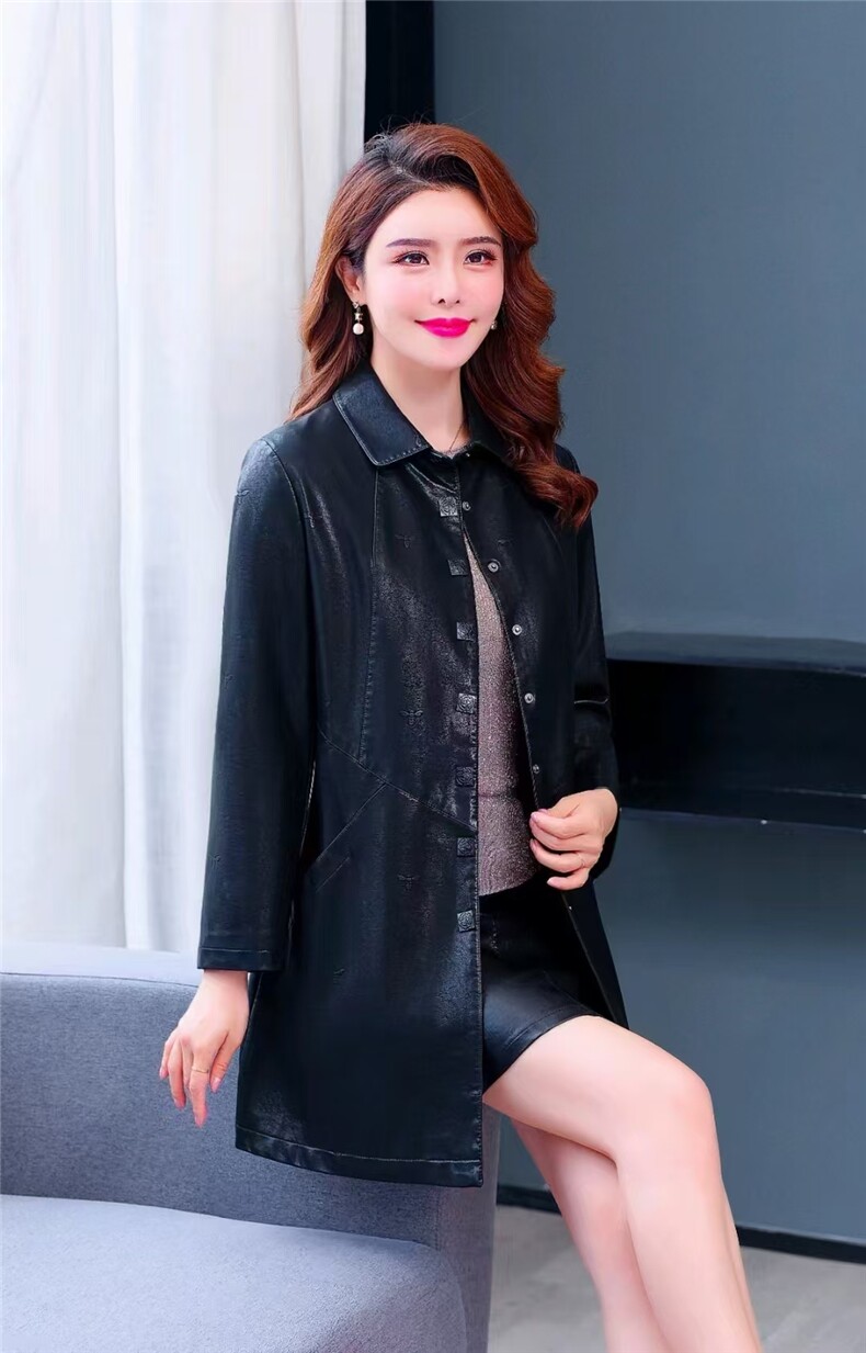 皮衣女中长款小个子风衣秋冬新款中年妈妈装绵羊皮外套,女装双面呢大衣,泰合衣坊