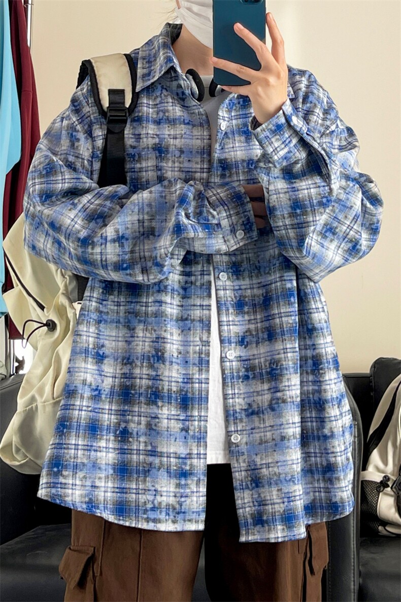 2026春季新款女模内景大码格子长袖衬衫M-5XHC25014-特P35,男装衬衫,电商A022
