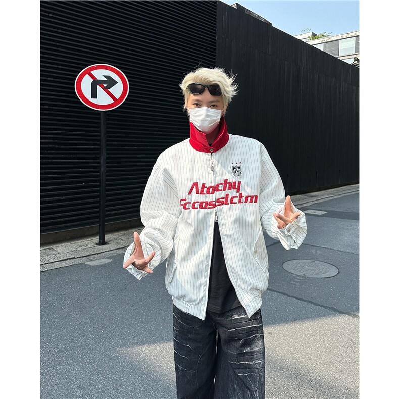2025街头撞色翻领条纹春季宽松飞行服夹克外套-JK566,男装夹克,星座1002-2