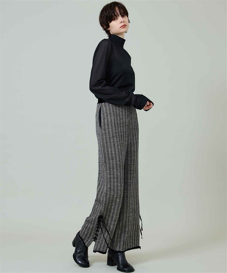 裤腿系带斜纹针织裤2024年秋季时尚百搭，女装休闲裤，佳弈羊绒