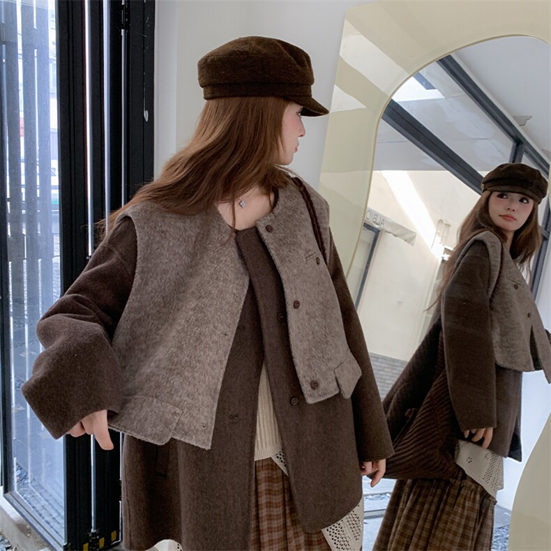 冬季主推时尚双面羊毛外套女马甲两件套超好看套装A803K295K428,女装套装/套裙,2C268