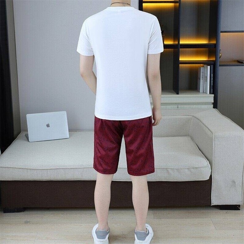 25361-P65夏季休闲T恤短裤男两件套欧货潮牌修身圆领短袖T恤套装,男装休闲套装,电商D310B-1