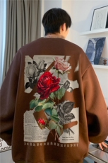 美式高街复古玫瑰印花上衣男生秋季宽松卫衣JK23391特批25-控48，男装卫衣，星座605(原A050)