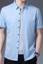 短袖衬衫男薄款时尚印花上衣夏季新款中年男士商务休闲百搭衬衣潮，男装衬衫，电商B212（原钱塘6029）