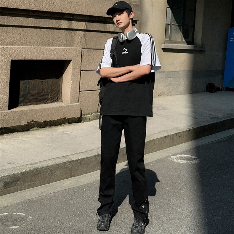 直筒牛仔裤男女同款春夏潮流复古显瘦拼接设计感百搭长裤786-P50,男装牛仔裤,电商A178