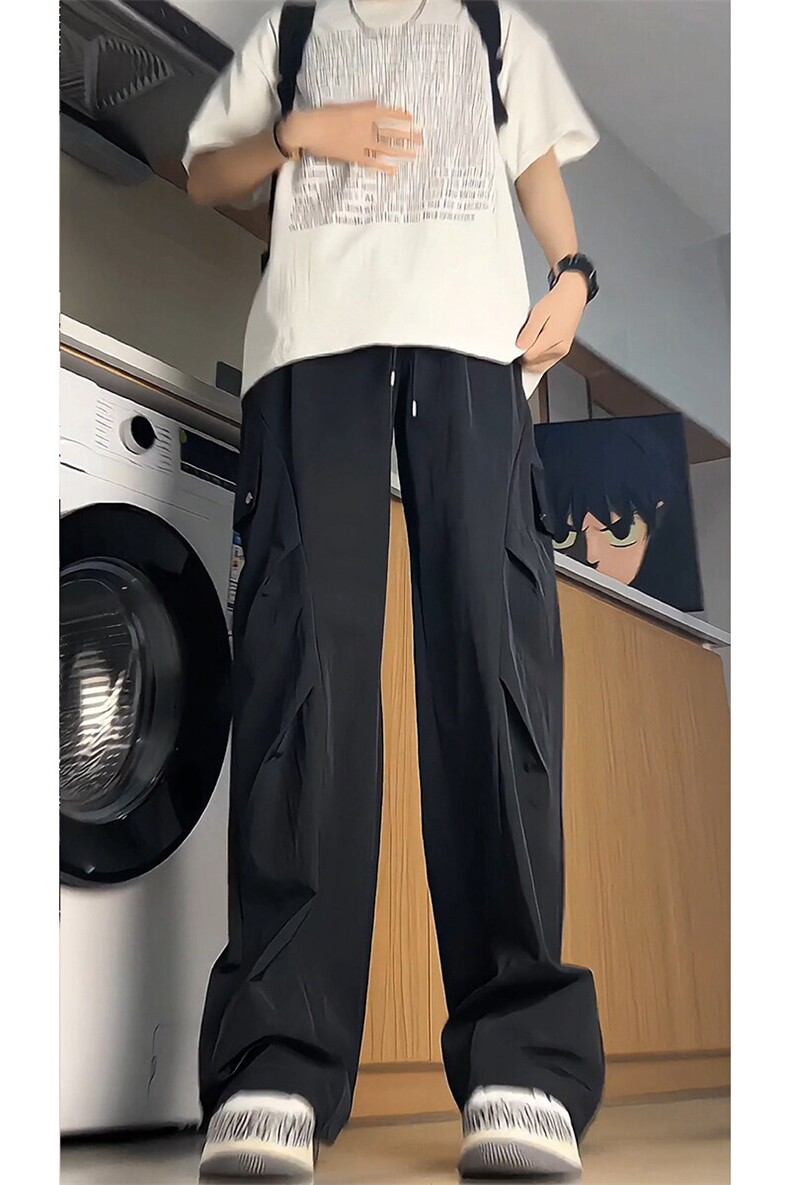 肌理感冲锋裤冰丝薄款休闲裤男夏季美式褶皱伞兵工装裤KZ053P50,男装休闲裤,电商B312