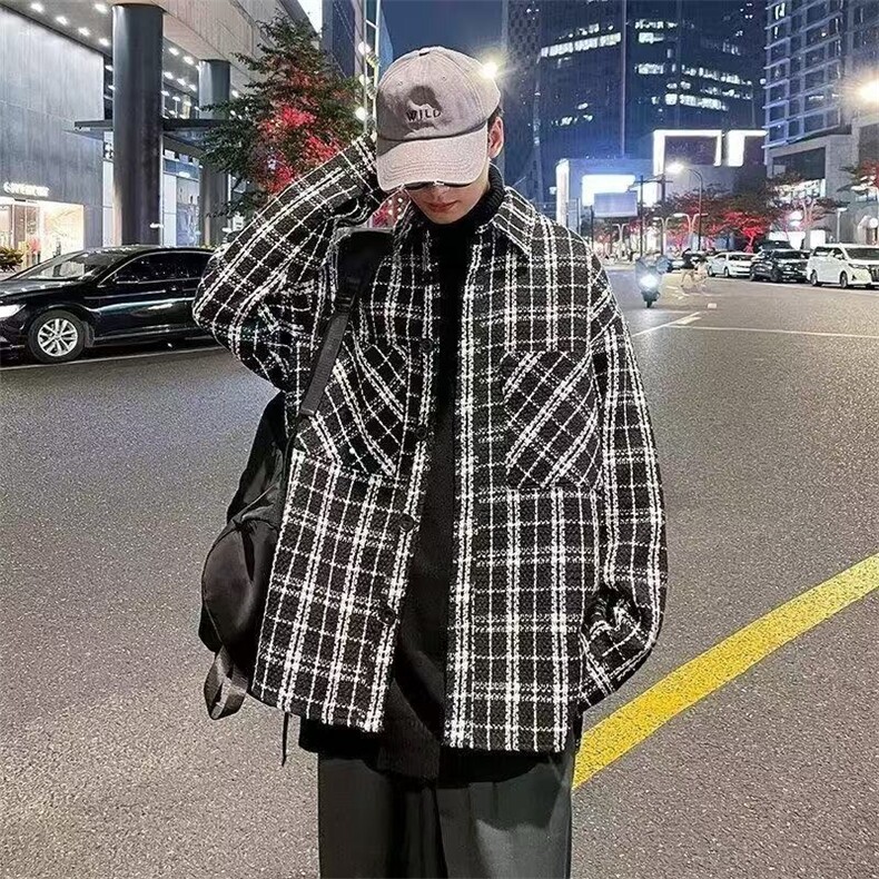 外套男女格子春秋季宽松百搭夹克衬衫上衣休闲千鸟格YC52P50,男装夹克,星座1013-5