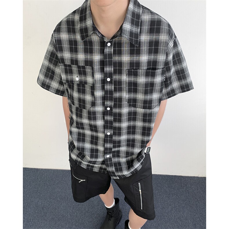 2025新款cityboy格子工装短袖衬衫宽松半袖衬衣百搭现货W8617-P32,男装T恤,星座512-4