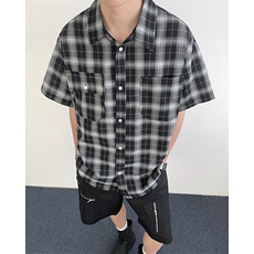 2025新款cityboy格子工装短袖衬衫宽松半袖衬衣百搭现货W8617-P32，男装T恤，星座512-4