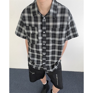 2025新款cityboy格子工装短袖衬衫宽松半袖衬衣百搭现货W8617-P32图片
