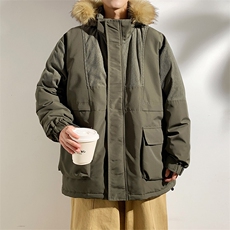 港风2025新品冬季宽松撞色棉服派克服毛领冬装加厚外套D009-P145，男装棉衣，星座717
