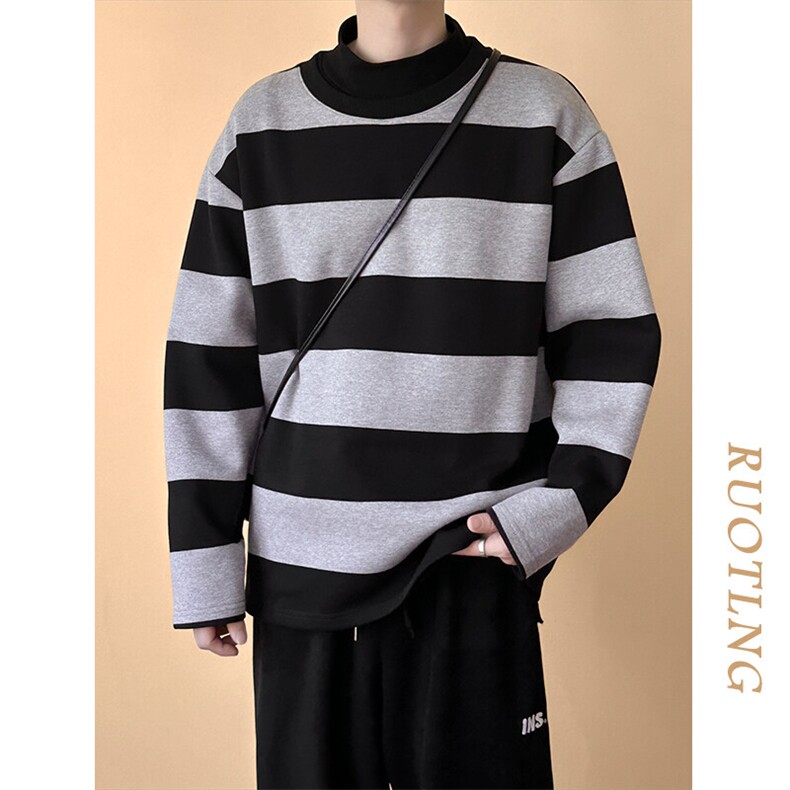 春秋现货高品质潮牌卫衣98.4%棉粉色条纹上衣宽松A351-AW2514-P75,男装卫衣,电商A351