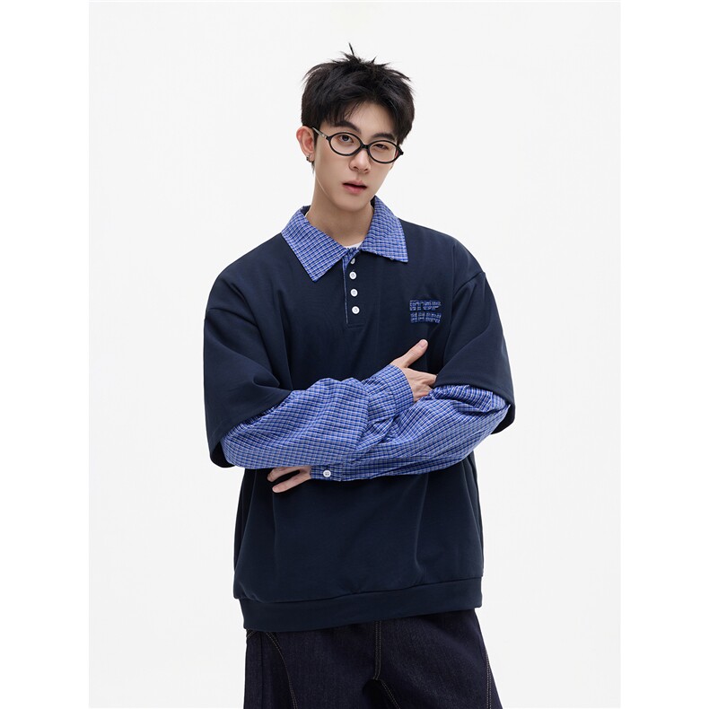 【现货】XZ1218PL189特价P54美式高级感假两件POLO衫长袖T恤，男装Polo衫，星座1218（原611-3）