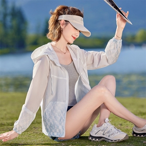 休闲运动防晒衣女2025夏季新款时尚连帽开衫透气薄外套冰丝防晒服图片