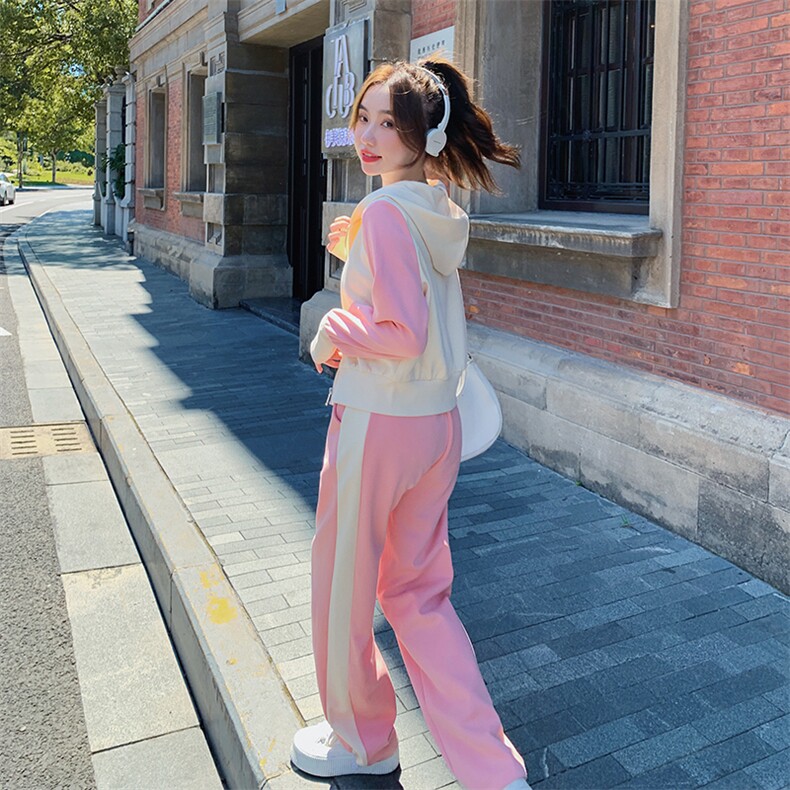 超火多巴胺穿搭粉色连帽卫衣套装女春秋2025新款休闲运动两件套裤,女装套装/套裙,2C187